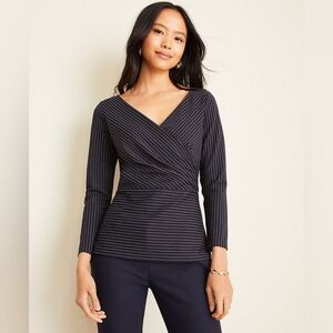 Ann Taylor Navy and White Pinstripe Blouse